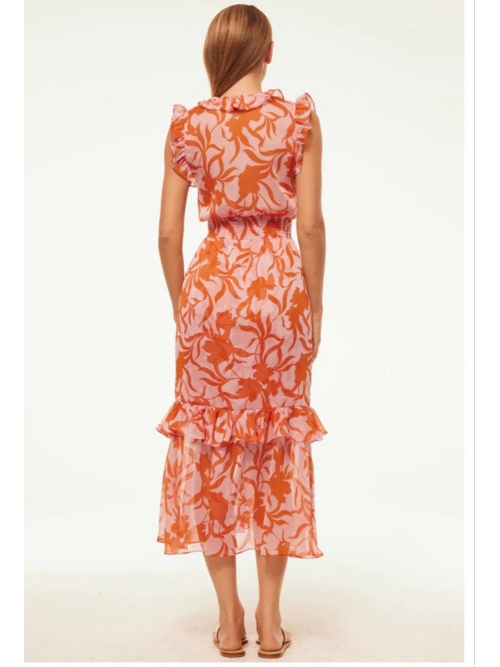 MISA Los Angeles Kidada Atlas Floral Desert Rose Ruffle Midi Dress S - Picture 2 of 13